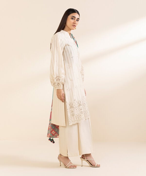 3 Piece - Embroidered Dobby Suit (Unstitched)