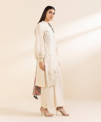 3 Piece - Embroidered Dobby Suit (Unstitched)