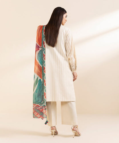 3 Piece - Embroidered Dobby Suit (Unstitched)