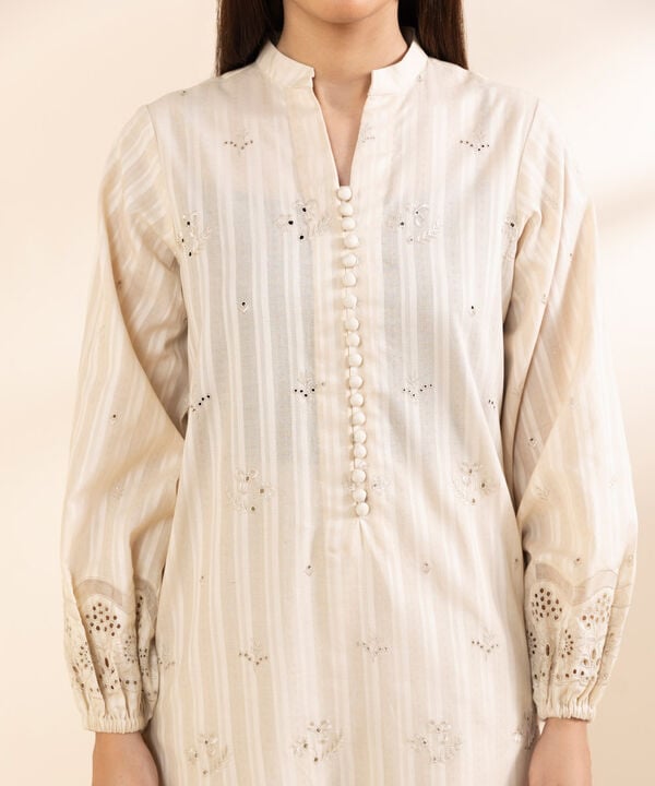 3 Piece - Embroidered Dobby Suit (Unstitched)