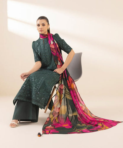 3 Piece - Embroidered Dobby Suit (Unstitched)