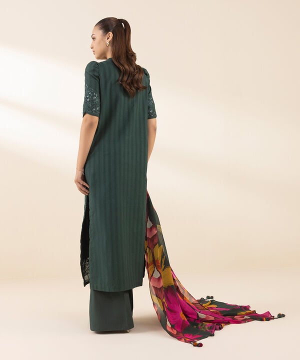 3 Piece - Embroidered Dobby Suit (Unstitched)