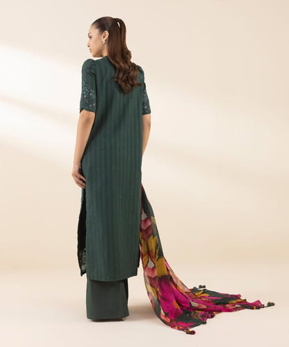 3 Piece - Embroidered Dobby Suit (Unstitched)