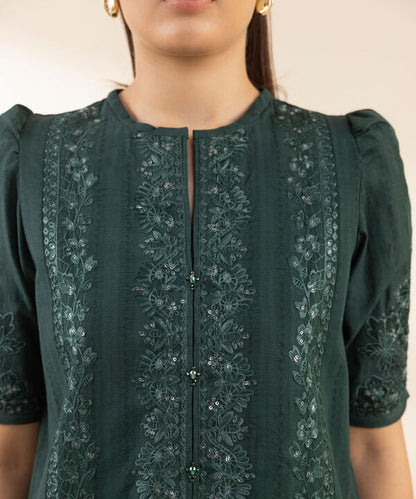 3 Piece - Embroidered Dobby Suit (Unstitched)