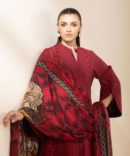 3 Piece - Embroidered Dobby Suit (Unstitched)