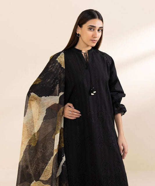 3 Piece - Embroidered Dobby Suit (Unstitched)