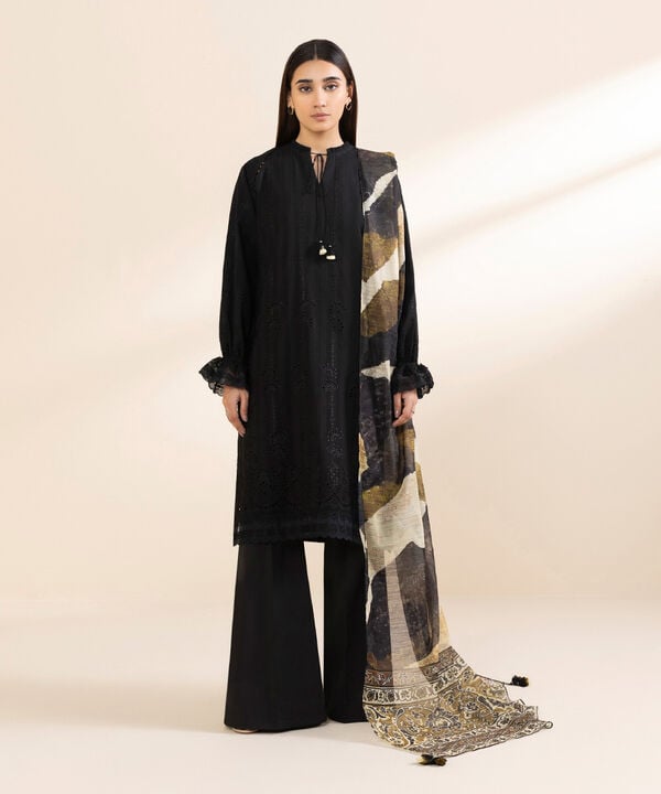 3 Piece - Embroidered Dobby Suit (Unstitched)