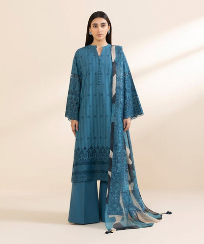 3 Piece - Embroidered Dobby Suit (Unstitched)