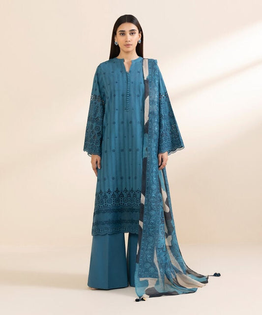 3 Piece - Embroidered Dobby Suit (Unstitched)