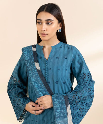 3 Piece - Embroidered Dobby Suit (Unstitched)