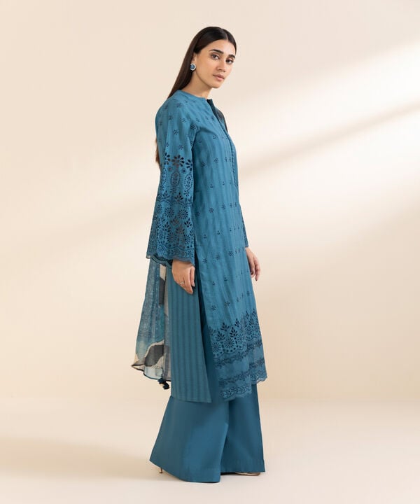 3 Piece - Embroidered Dobby Suit (Unstitched)