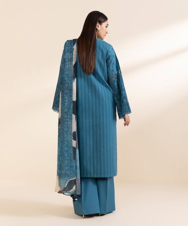 3 Piece - Embroidered Dobby Suit (Unstitched)