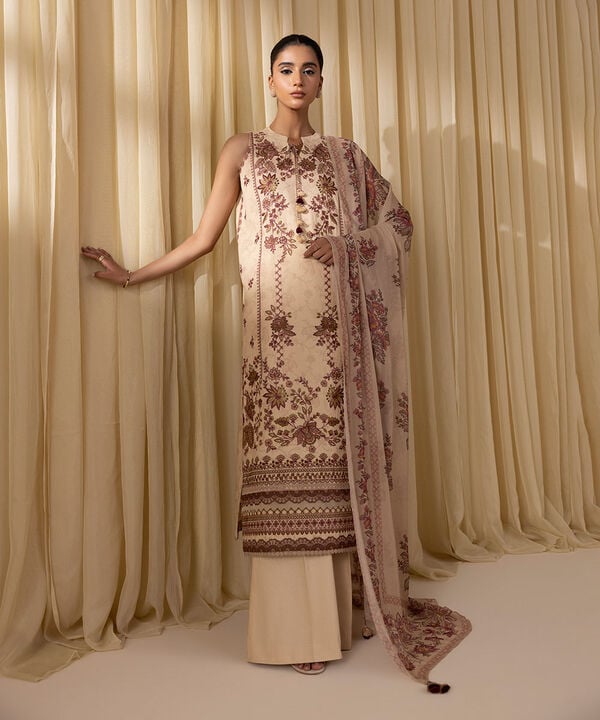 3 Piece - Embroidered Cotton Jacquard Suit (Unstitched)