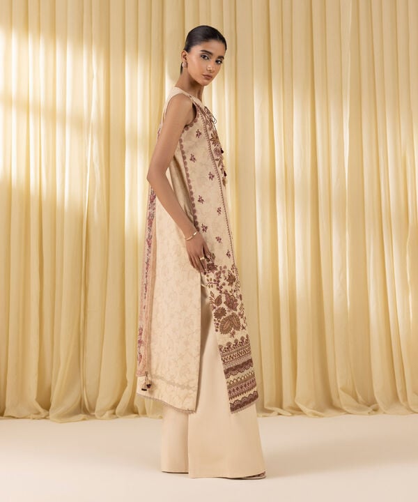 3 Piece - Embroidered Cotton Jacquard Suit (Unstitched)