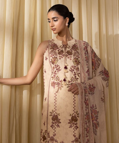 3 Piece - Embroidered Cotton Jacquard Suit (Unstitched)