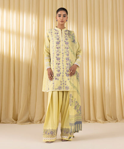 3 Piece - Embroidered Cotton Jacquard Suit (Unstitched)