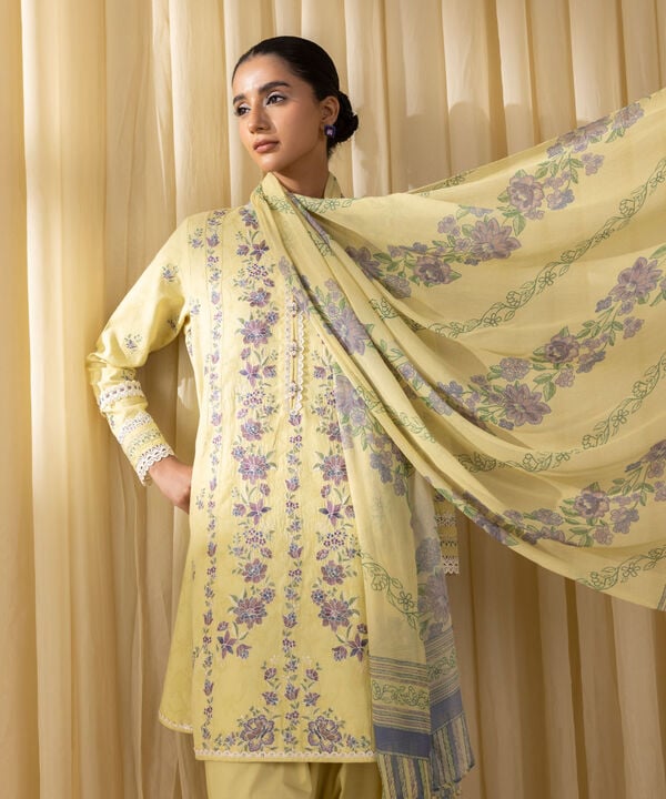 3 Piece - Embroidered Cotton Jacquard Suit (Unstitched)