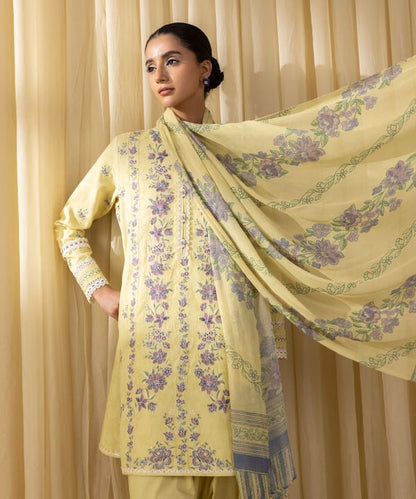 3 Piece - Embroidered Cotton Jacquard Suit (Unstitched)