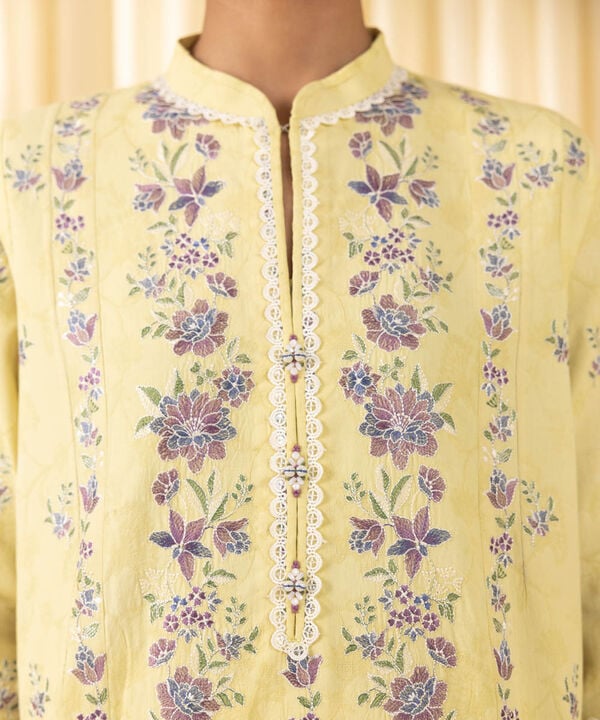 3 Piece - Embroidered Cotton Jacquard Suit (Unstitched)