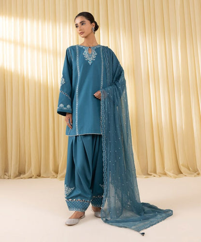 3 Piece - Embroidered Dobby Suit (Unstitched)