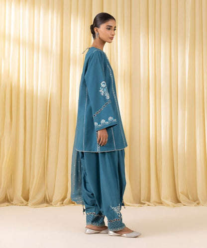 3 Piece - Embroidered Dobby Suit (Unstitched)