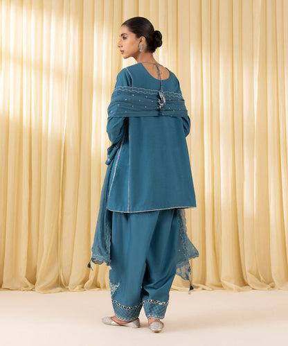 3 Piece - Embroidered Dobby Suit (Unstitched)