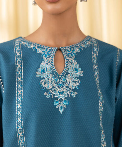 3 Piece - Embroidered Dobby Suit (Unstitched)