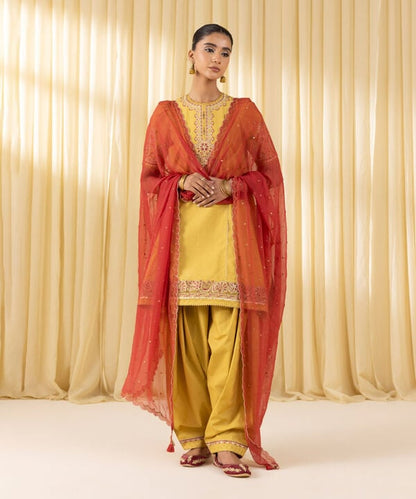 3 Piece - Embroidered Dobby Suit (Unstitched)