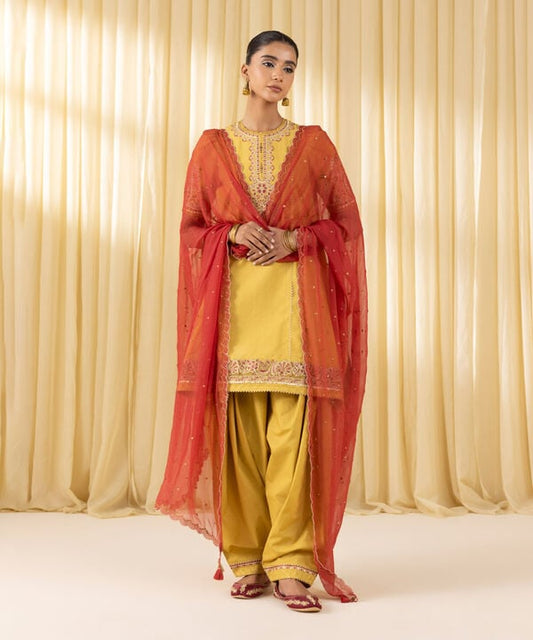 3 Piece - Embroidered Dobby Suit (Unstitched)