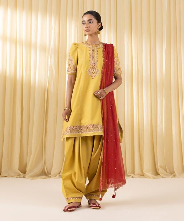 3 Piece - Embroidered Dobby Suit (Unstitched)