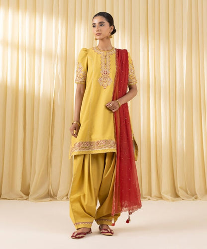 3 Piece - Embroidered Dobby Suit (Unstitched)