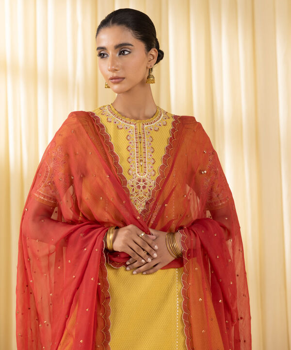 3 Piece - Embroidered Dobby Suit (Unstitched)