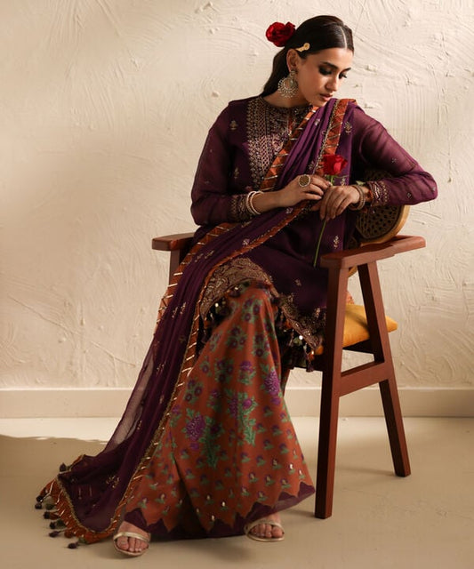 3 Piece - Embroidered Blended Net Suit (Unstitched)