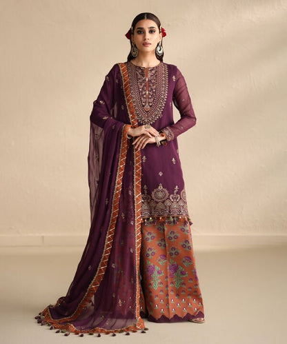3 Piece - Embroidered Blended Net Suit (Unstitched)