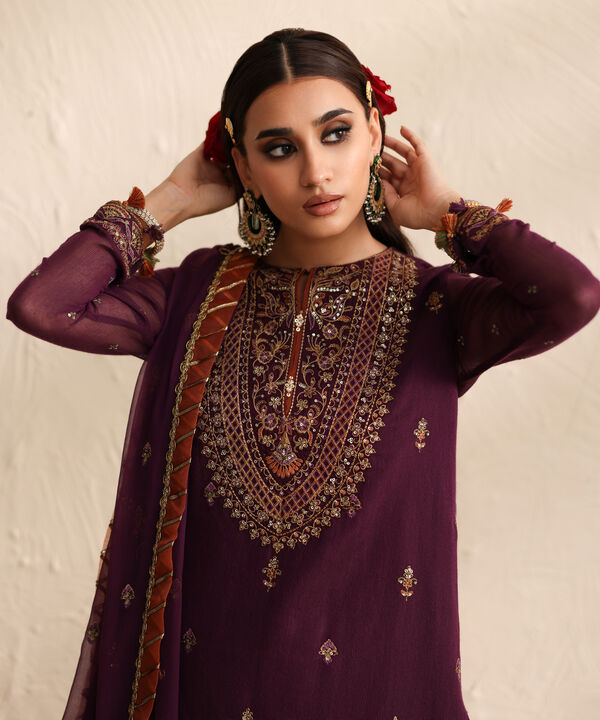 3 Piece - Embroidered Blended Net Suit (Unstitched)