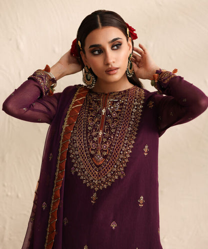 3 Piece - Embroidered Blended Net Suit (Unstitched)