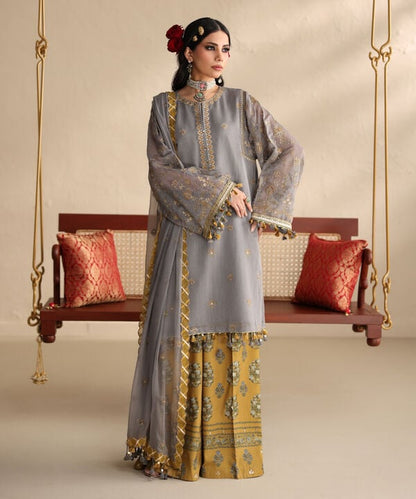 3 Piece - Embroidered Blended Net Suit (Unstitched)