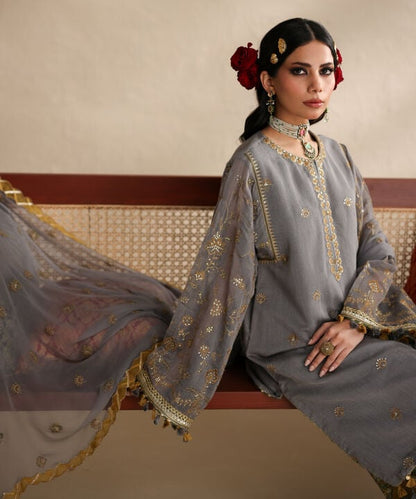 3 Piece - Embroidered Blended Net Suit (Unstitched)