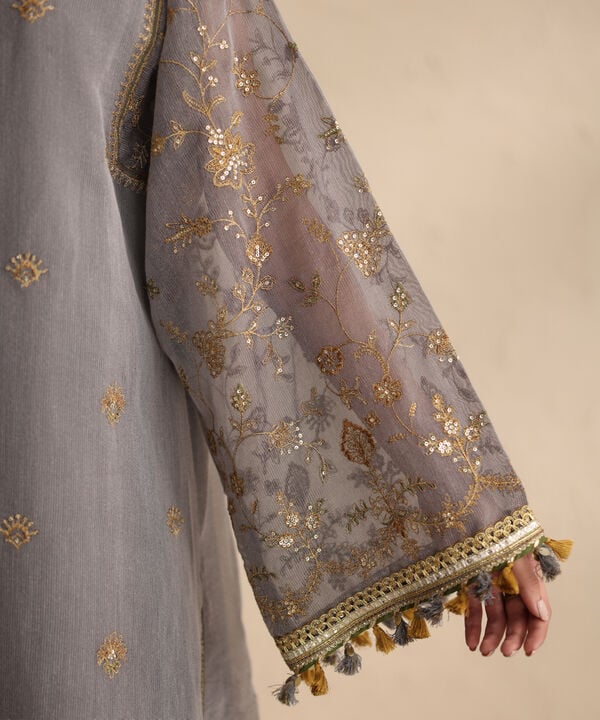 3 Piece - Embroidered Blended Net Suit (Unstitched)