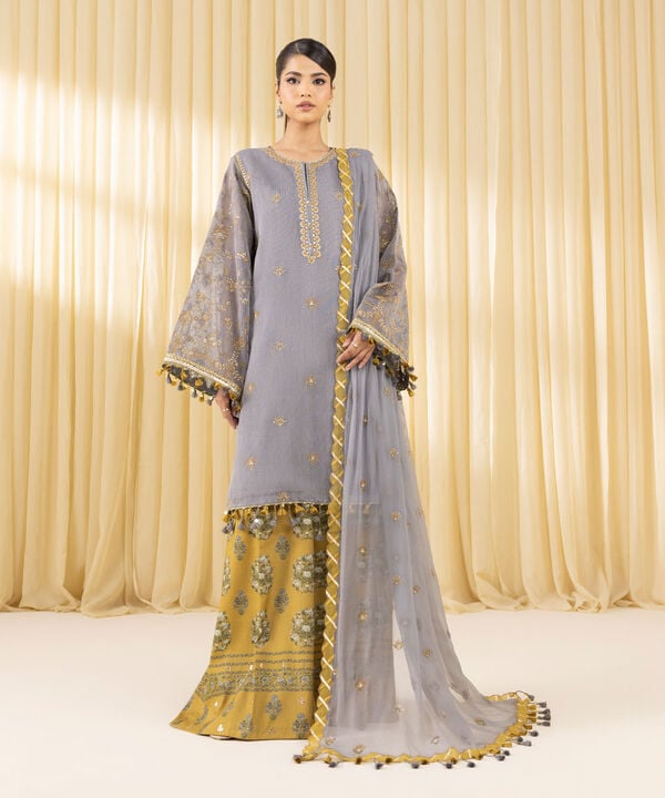 3 Piece - Embroidered Blended Net Suit (Unstitched)