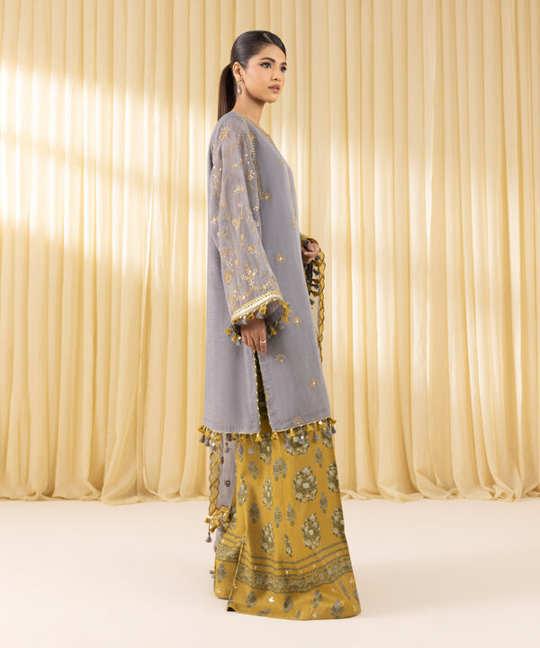 3 Piece - Embroidered Blended Net Suit (Unstitched)