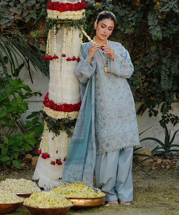 3 Piece - Embroidered Cotton Jacquard Suit (Unstitched)