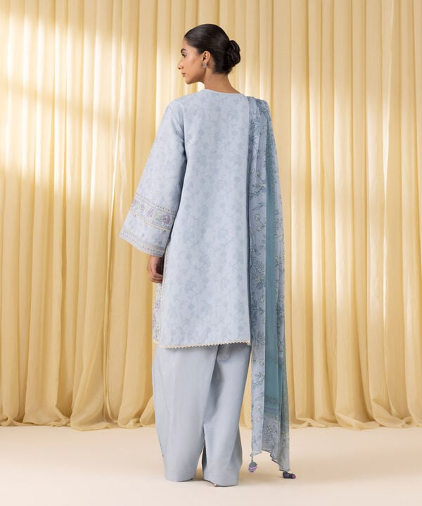 3 Piece - Embroidered Cotton Jacquard Suit (Unstitched)