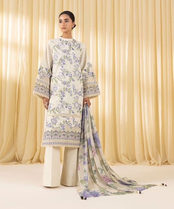 3 Piece - Embroidered Cotton Jacquard Suit (Unstitched)