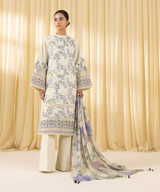 3 Piece - Embroidered Cotton Jacquard Suit (Unstitched)
