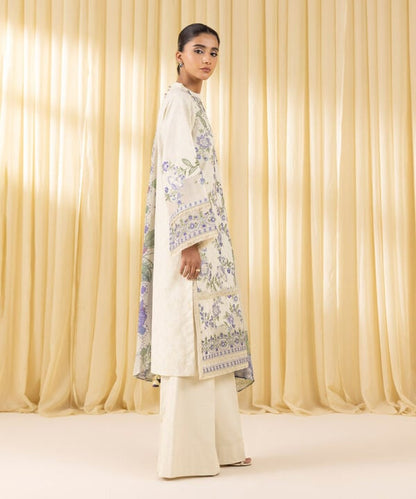 3 Piece - Embroidered Cotton Jacquard Suit (Unstitched)