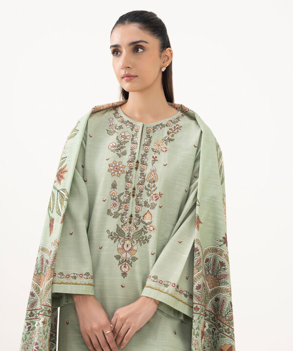 3 Piece - Embroidered Khaddar Suit