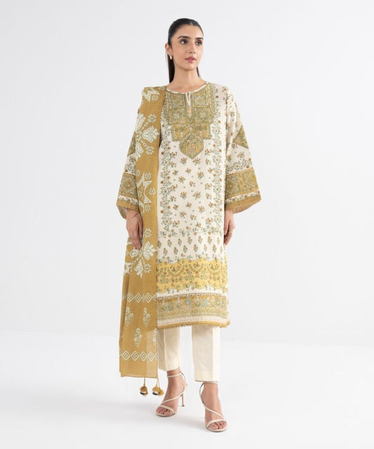 3 Piece - Embroidered Khaddar Suit