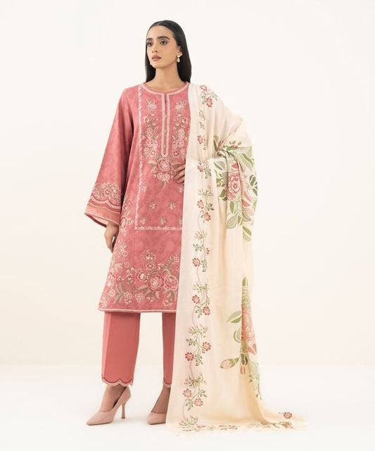 3 Piece - Embroidered Cotton Jacquard Suit