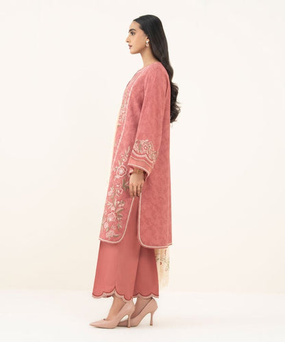 3 Piece - Embroidered Cotton Jacquard Suit